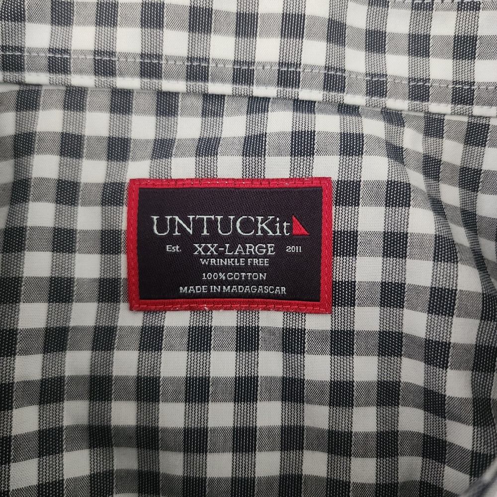 UNTUCKit Button Down Mens XXL Navy White Gingham Excellent Wrinkle Free Mclaren - Picture 2 of 6